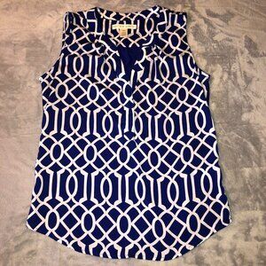 Hanna & Gracie Sleeveless Blouse Womens Small Blue White Geometric Knit Top